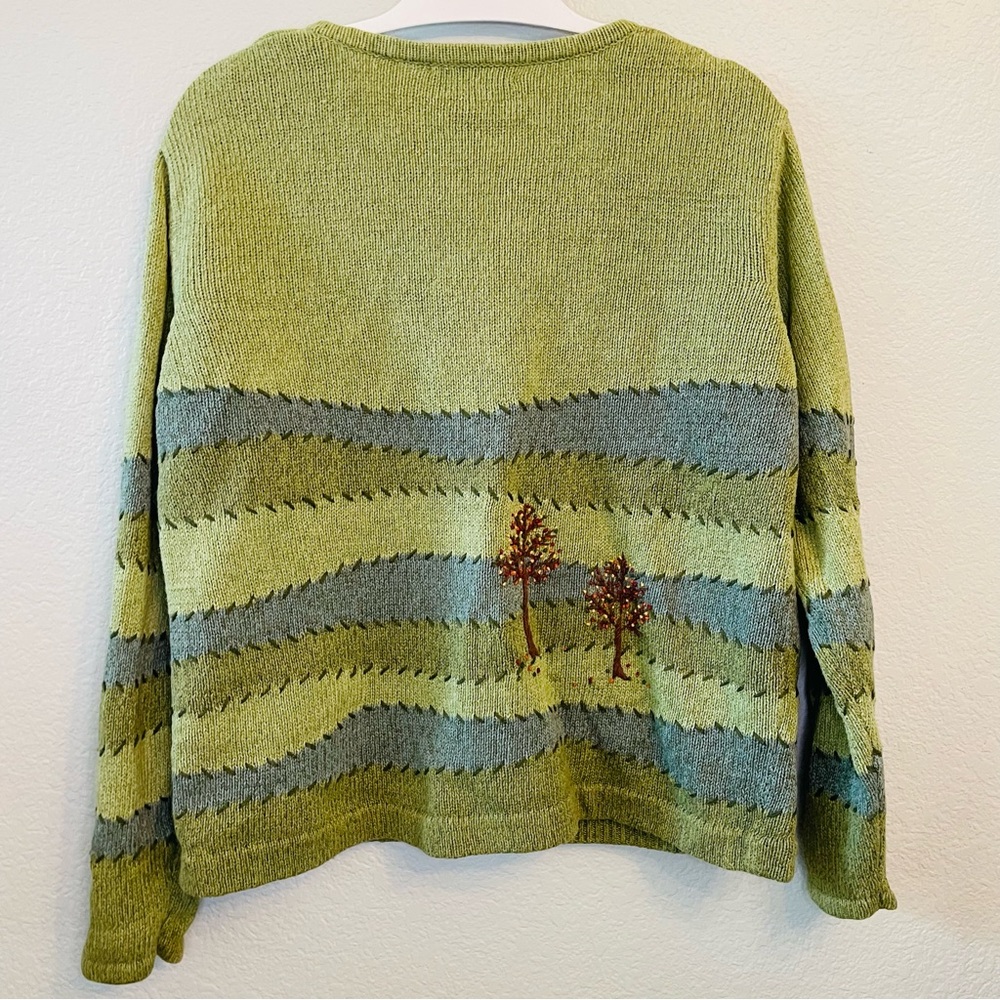 Timberlea Green Embroidered Ramie Cotton Autumn Cottagecore Cardigan | Large - Picture 3 of 5